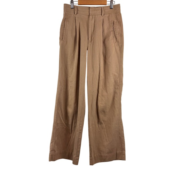 Everlane Wide Leg Pleated Pants Women 2S Khaki Tan High Rise Tencel Cotton Twill - Picture 2 of 8